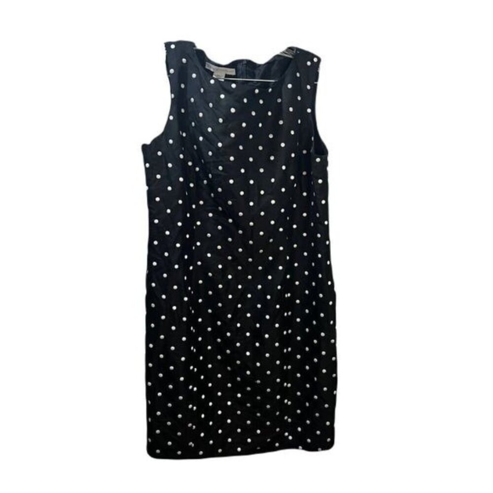 Womens Tiny White and Black‎ Polka Dots A-Line Dress Size 14